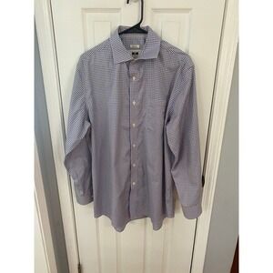 Joseph‎ Abboud Dress Shirt Mens 16 32/33 Blue Brown Gingham Non-Iron Cotton